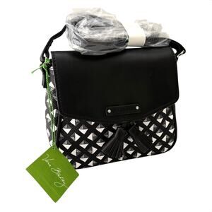Vera Bradley TASSEL CROSSBODY HANDBAG Shoulder Purse Black White Vegan Leather
